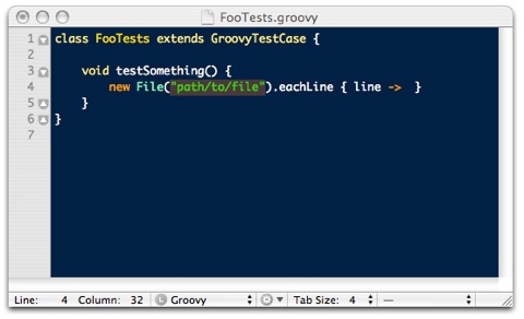 TextMate Groovy Bundle Code Snippet Screen Shot TextMate Groovy Bundle Code Snippet Screen Shot